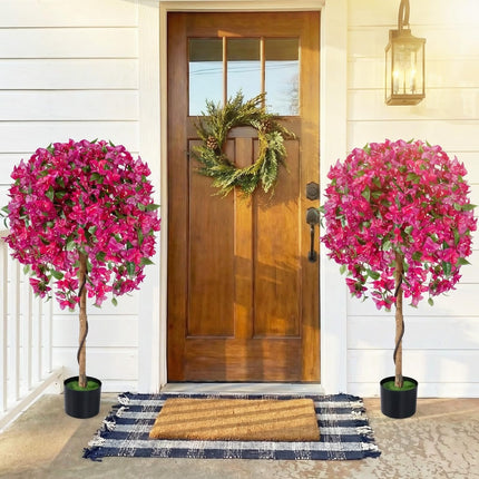 Dreamade 2 Pack Artificial Azalea Trees with Vivid Blooming Flowers for Indoor Outdoor Decor