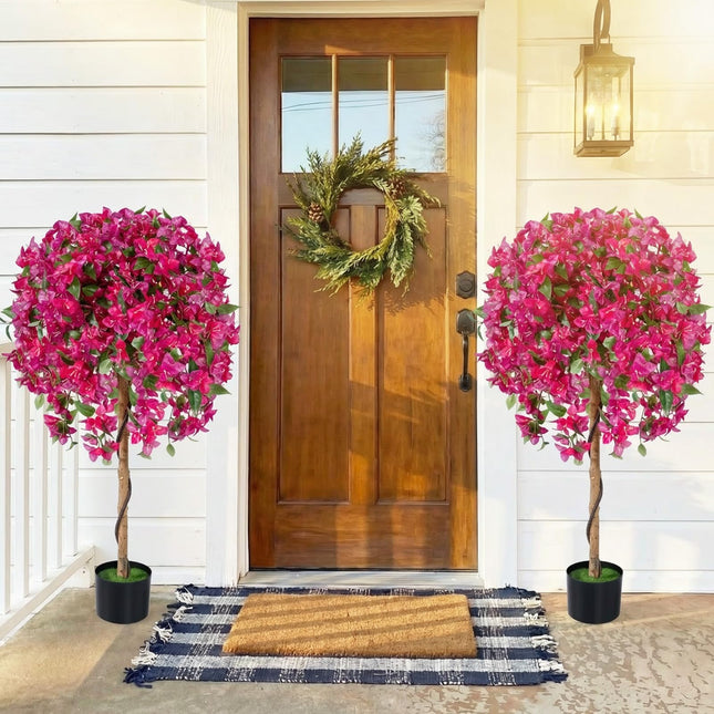 Dreamade 2 Pack Artificial Azalea Trees with Vivid Blooming Flowers for Indoor Outdoor Decor