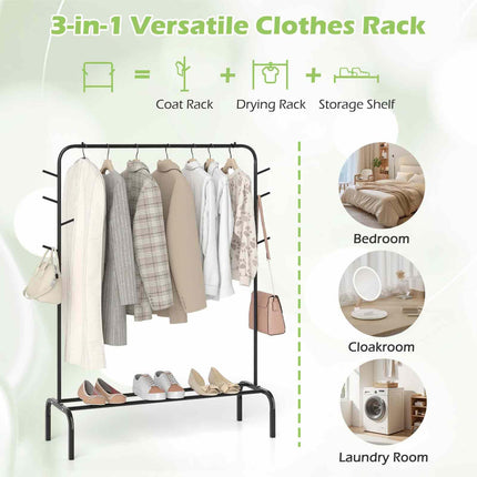 Dreamade 50" Wide Freestanding Garment Rack with Hanging Rod 8 Hooks & Storage Shelf
