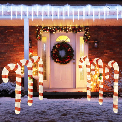 Dreamade Lighted Candy Canes, Set of 3 Christmas Tinsel Candy Cane Decoration with 75 Warm White LED Lights