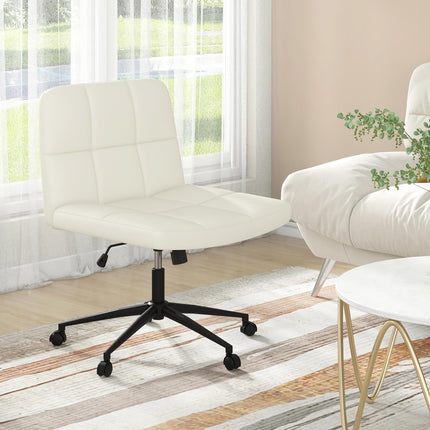 Dreamade Criss Cross Chair with Wheels, PU Leather Cross Legged Office Chair, Height-adjustable Swivel Vanity Chair