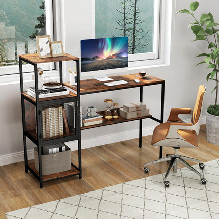 Dreamade Modern Computer Workstation Home Office Desk with Storage Cabinet and Shelves
