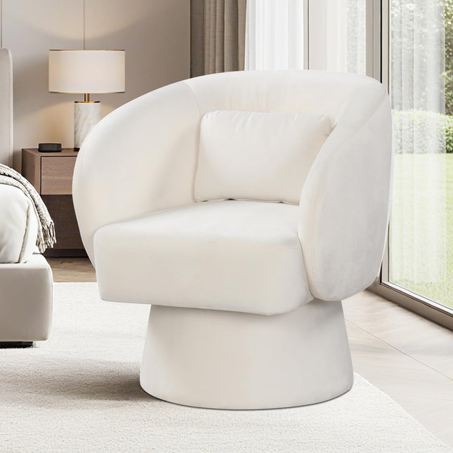 Dreamade Swivel Accent Chair Upholstered Barrel Chair with Curved Back & Removable Lumbar Pillow