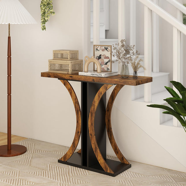 Dreamade 40" Narrow Console Table | T-Shaped Entryway Table with Open Storage Shelve