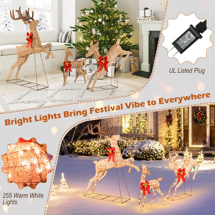 Dreamade 3 Pieces Light up Christmas Reindeers Pre-lit Glittering Reindeer Family Set