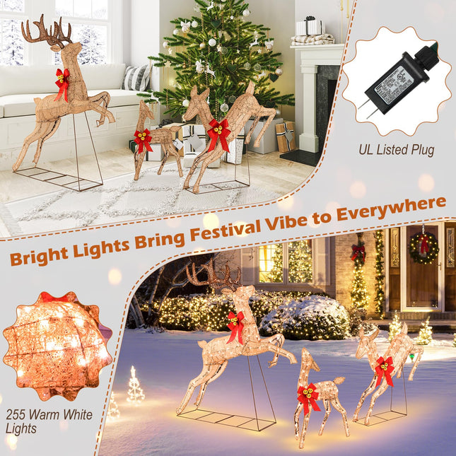 Dreamade 3 Pieces Light up Christmas Reindeers Pre-lit Glittering Reindeer Family Set