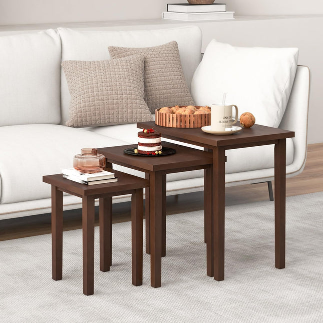 Dreamade Nesting Tables Set of 3, Farmhouse Stacking Side Tables with Rubber Legs