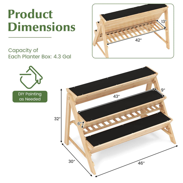 Dreamade 3-Tier Raised Garden Bed, Wooden Vertical Planter Box with Storage Shelf