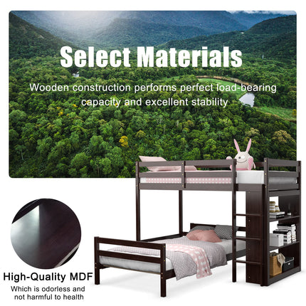 Dreamade Twin Over Twin Loft Bed w/ Bookcase, Bunk Bed w/ 12.5" Full-Length Guardrail & Ladder