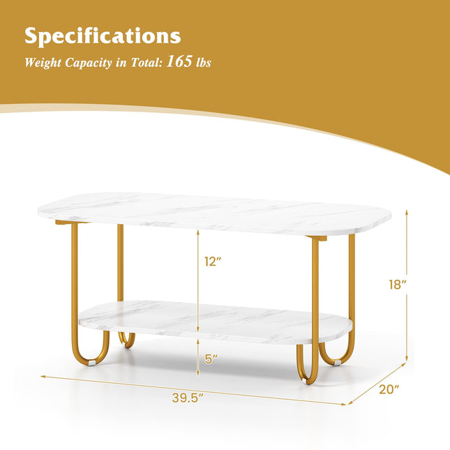 Dreamade 2 Tier Coffee Table with Storage Modern Faux Marble Center Table