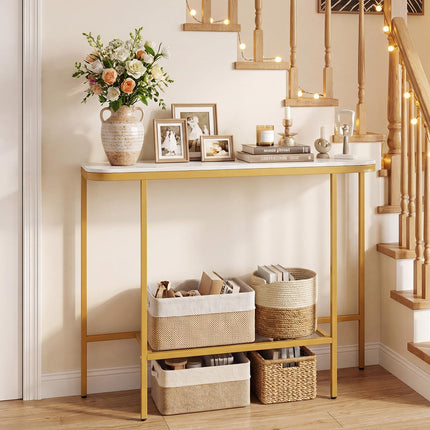 Dreamade Farmhouse 44" Entryway Table with Faux Marble Tabletop & Heavy-Duty Metal Frame