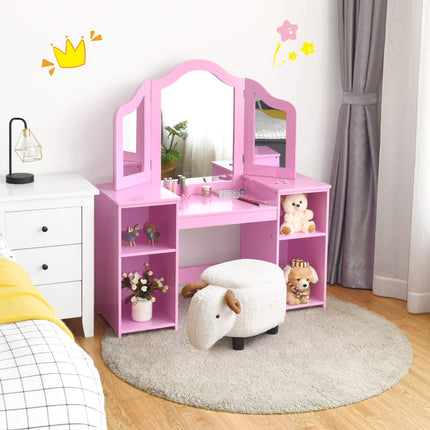 DREAMADE 2-in-1 Kids Make Up Vanity Desk, Pretend Play Kids Vanity w/Detachable Top