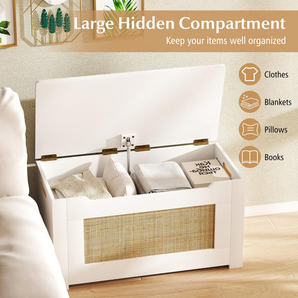 Dreamade Rattan Storage Bench with Flip Top Lid & Safety Hinge