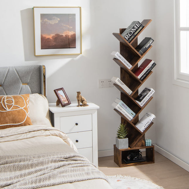 Dreamade Tree Bookshelf with Drawer, 10 Shelf Space Saving