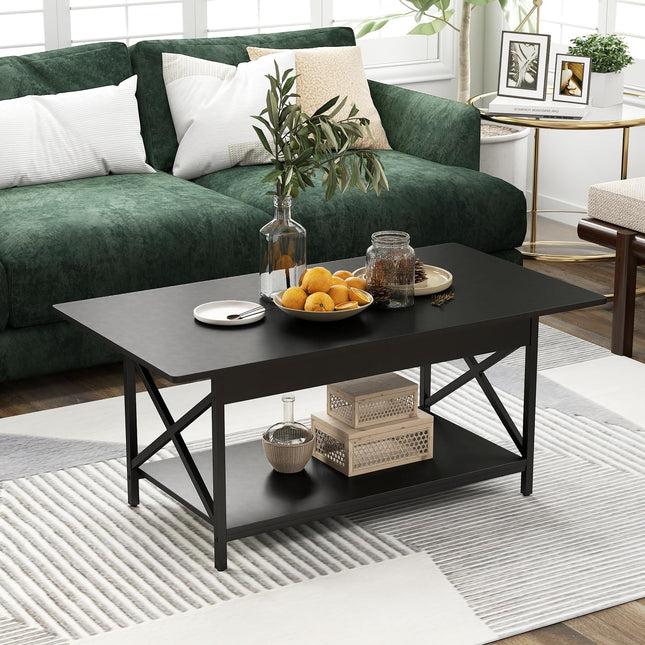 Dreamade 2 Tier Coffee Table with Storage Shelf