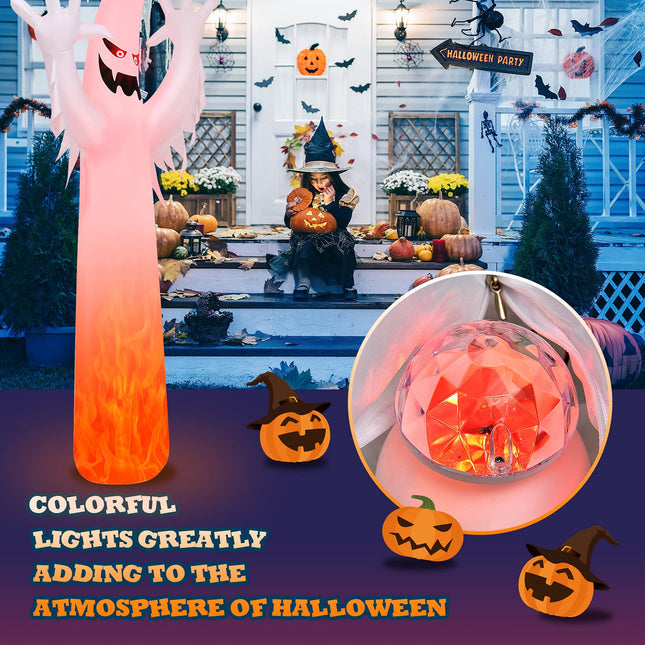 DREAMADE 12 Ft Halloween Inflatable Ghost Lighted Flame Yard Decoration