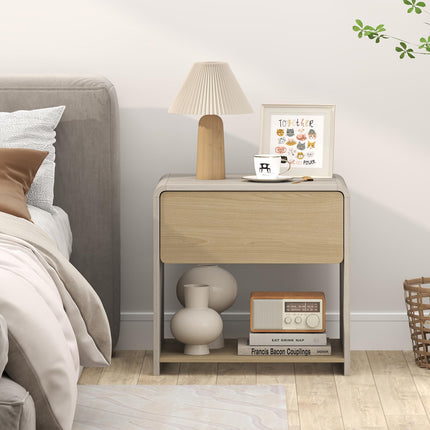 Dreamade Modern Nightstand with Drawer Set of 1/2 Storage Open Shelf