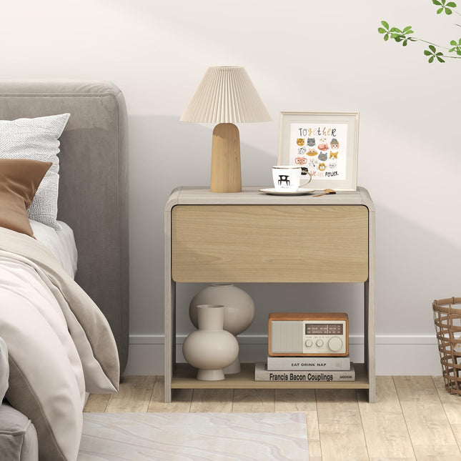 Dreamade Modern Nightstand with Drawer Set of 1/2 Storage Open Shelf
