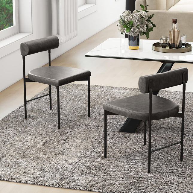 Dreamade Dining Chairs, Faux Leather Upholstered Kitchen Side Chair with Padded Backrest and Cushion, Metal Legs
