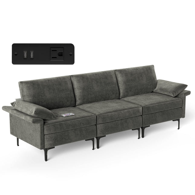 Dreamade 3-Seat Sectional Sofa Couch, 100.5" L Convertible Sleeper with USB Port & Outlet