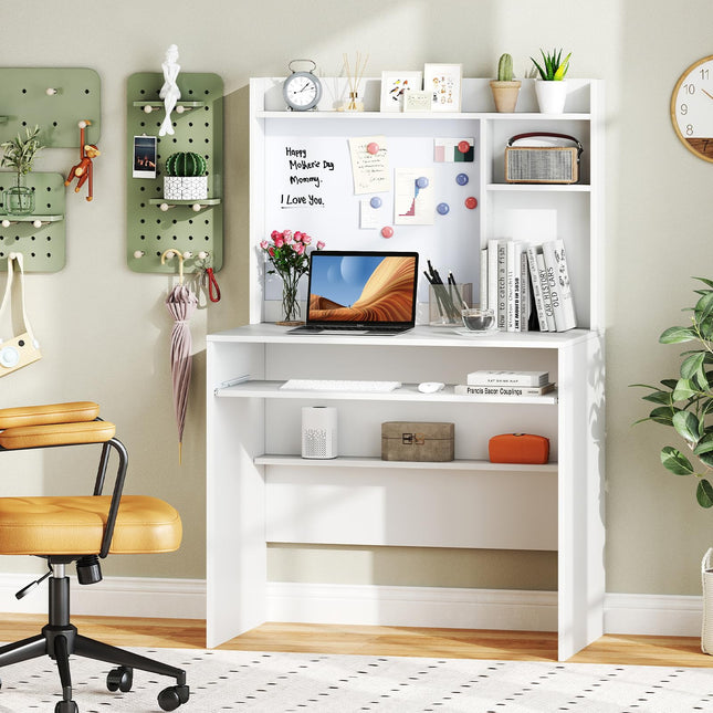Dreamade White Computer Desk with Hutch