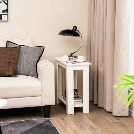 Dreamade 2-Tier End Table White, Modern Side Table with Storage Shelf (1/2)