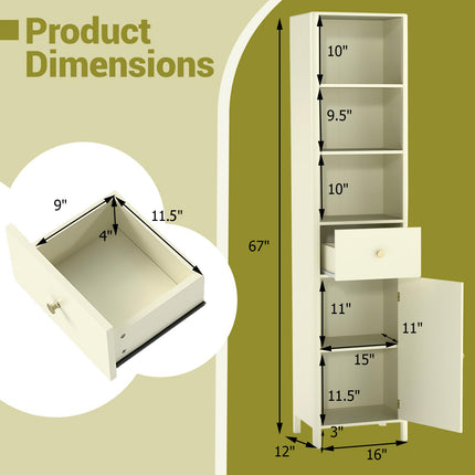 Dreamade 67 Inch Tall Bathroom Cabinet, Narrow Floor Cabinet with Fluted Door