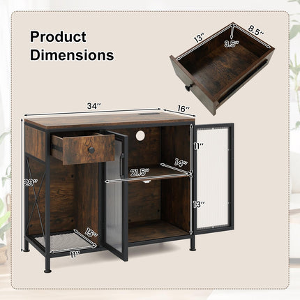 Dreamade Industrial Buffet Sideboard with Power Outlets and LED Light