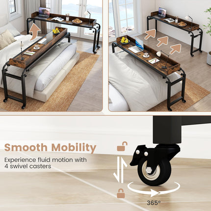 Dreamade Overbed Table with Wheels 81" Queen Size Bed Desk with Adjustable Height and Length