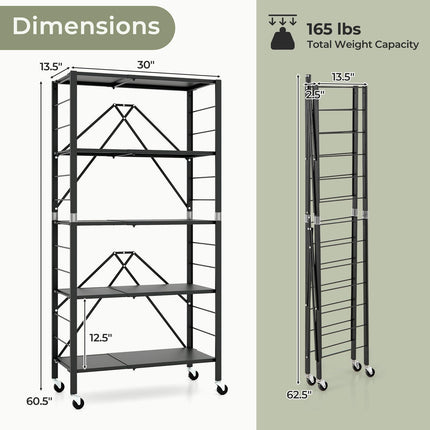Dreamade 5-Tier Foldable Storage Shelf with Wheels Set of 1/2, Collapsible Shelving Unit with Adjustable Shelves