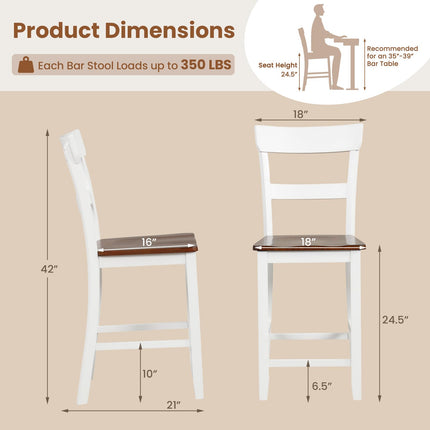Dreamade Wooden Bar Stools Counter Height Set of 2, 24.5" Farmhouse Wood Bar Dining Chairs