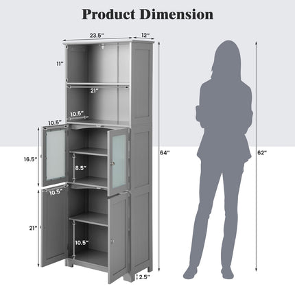 Dreamade 64" Tall Bathroom Storage Cabinet, Freestanding Kitchen Pantry Cupboard with 2 Cabinets