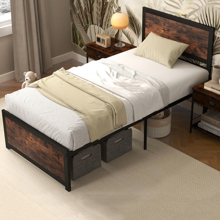 Dreamade Twin Bed Frames for Kids, Industrial Metal Platform Bed with Headboard