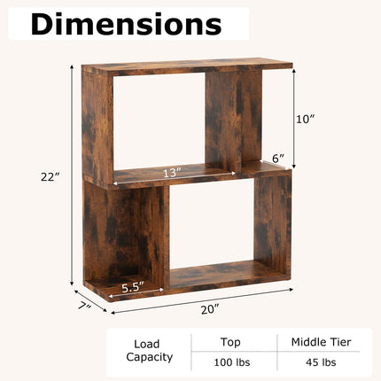 Dreamade 3-Tier S-Shaped Bookshelf, Modern Geometric Bookcase, Freestanding Display Shelf for Small Space