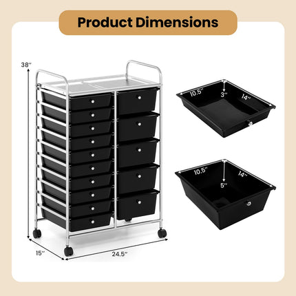 Dreamade Rolling Storage Cart 15-Drawer Trolley with Chrome Plated Metal Frame