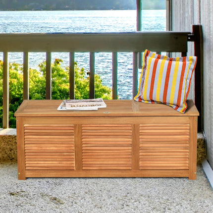 DREAMADE 47 Gallon Deck Box, Acacia Wood Outdoor Storage Bench, Natural