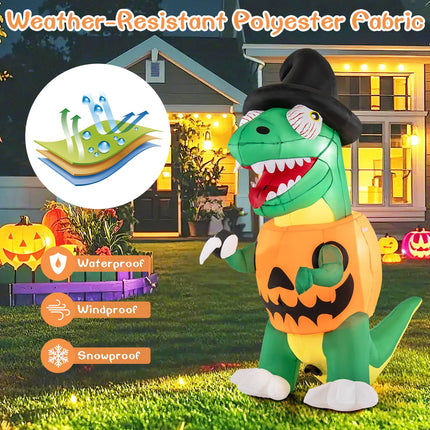 Dreamade 6 FT Inflatable Pumpkin Dinosaur, Blow up Yard Decoration with Built-in LED Lights & Witch Hat