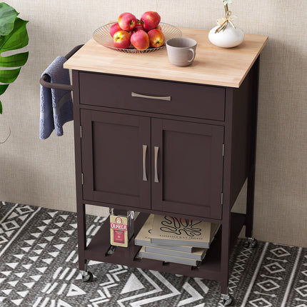 Dreamade Rolling Kitchen Island Cart, Mobile Serving Cart with Drawer, 2-Door Storage Cabinet, Storage Shelf