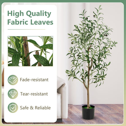 Dreamade 4.5ft Artificial Olive Tree, Tall Fake Potted Olive Silk Tree with Realistic Fruits, 2 Pack