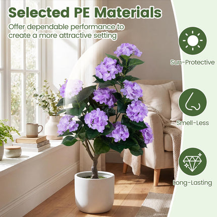 Dreamade 2 Pack Artificial Hydrangea Tree w/11 Flowers & Realistic Trunk in Plastic Nursery Pot