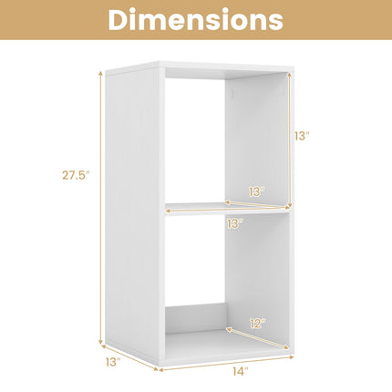 Dreamade 2-Cube Bookcase, White Cubby Bookshelf w/Back Guardrail & Anti-Tipping Kits