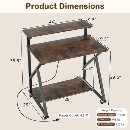 Dreamade Rolling Small Desk with Storage | Compact Computer Desk for Small Spaces with Charging Station