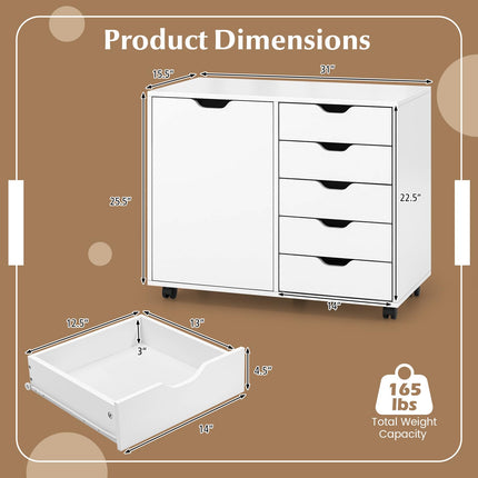 Dreamade Lateral File Cabinet with Shelves - 5 Drawer Office Cabinet, White