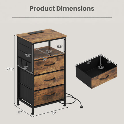 Dreamade 27.5" Nightstand with Charging Station & 3 Fabric Drawer (1/2)