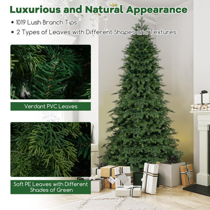 Dreamade 7.5ft Artificial Christmas Tree, Unlit Green Hinged Xmas Full Tree with 1019 Lush Branch Tips