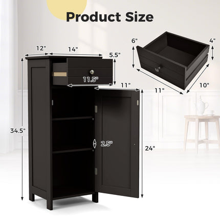 Dreamade 34.5” Bathroom Cabinet Narrow Side Storage Organizer with Drawer