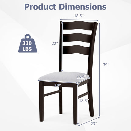 Dreamade Wooden Dining Chairs Set of 2/4 with Rubber Wood Legs Fabric Padded Seat Wavy Ladder Back