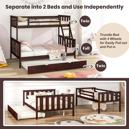 Dreamade Twin Over Full Bunk Bed with Trundle, Reversible Ladder & Safety Guardrails