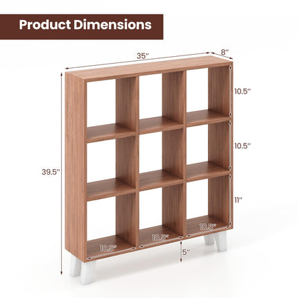 Dreamade 9-Cube Open Bookcase, 3-Tier Freestanding Bookshelf with 4 Slanted Legs & 6 Removable Shelves