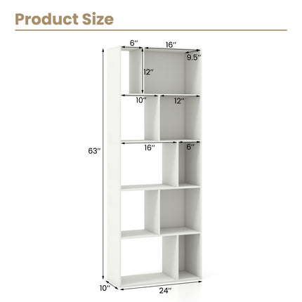 Dreamade 5-Tier Geometric Bookshelf, 63" Modern Tall Bookcase, 10-Cube Storage Organizer
